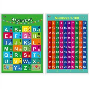 Alphabet, Numbers 1-100,2 LAMINATED Educational Posters for Toddlers ,17” X 23”